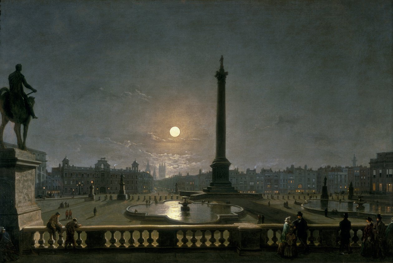 Trafalgar Square bij maanlicht door Henry Pether