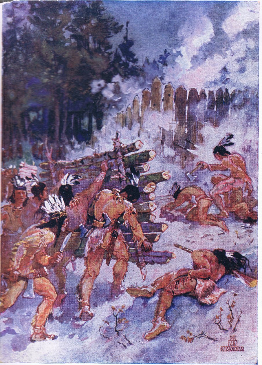 Rode Indianen die een schans aanvallen door Henry Sandham