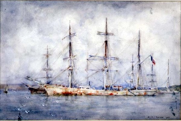 Schoener voor Anker door Henry Scott Tuke