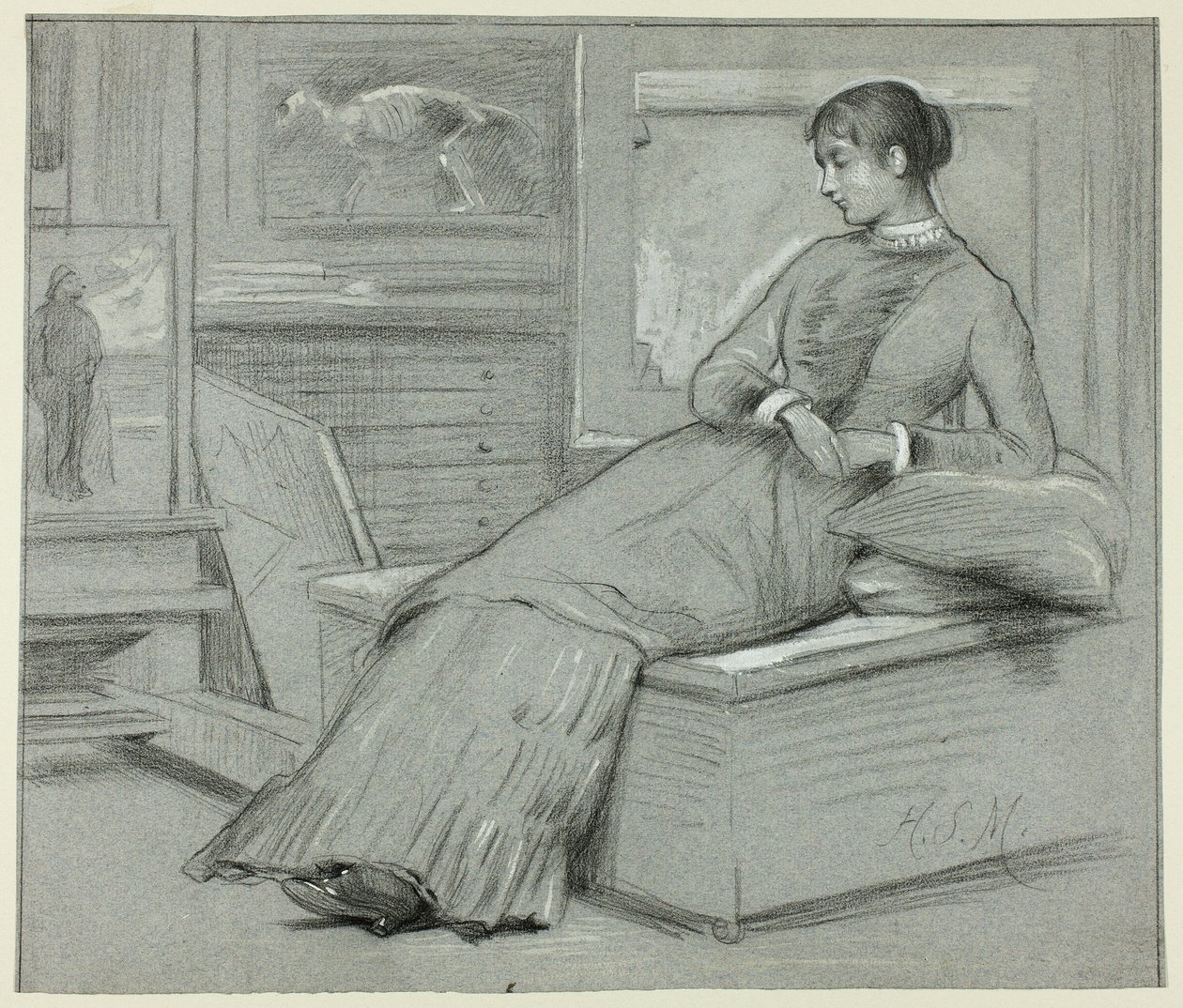 Vrouw rustend op een platform door Henry Stacy Marks