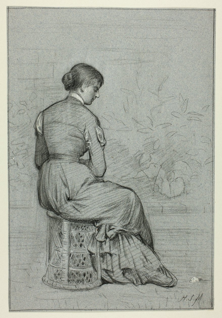 Vrouw zittend op een tabouret door Henry Stacy Marks