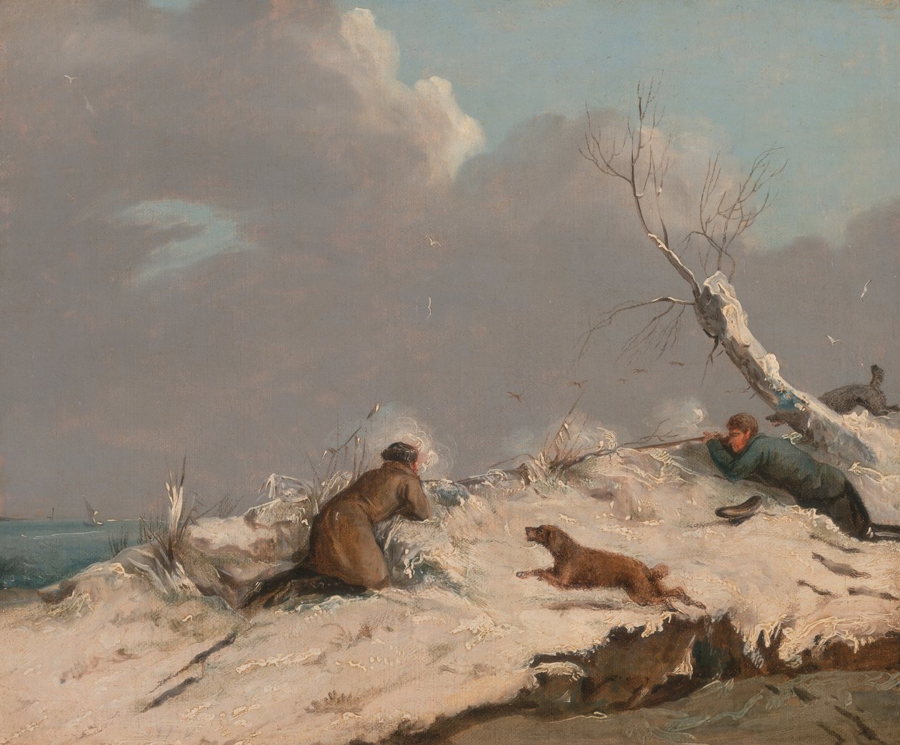Eendenschieten in de winter door Henry Thomas Alken