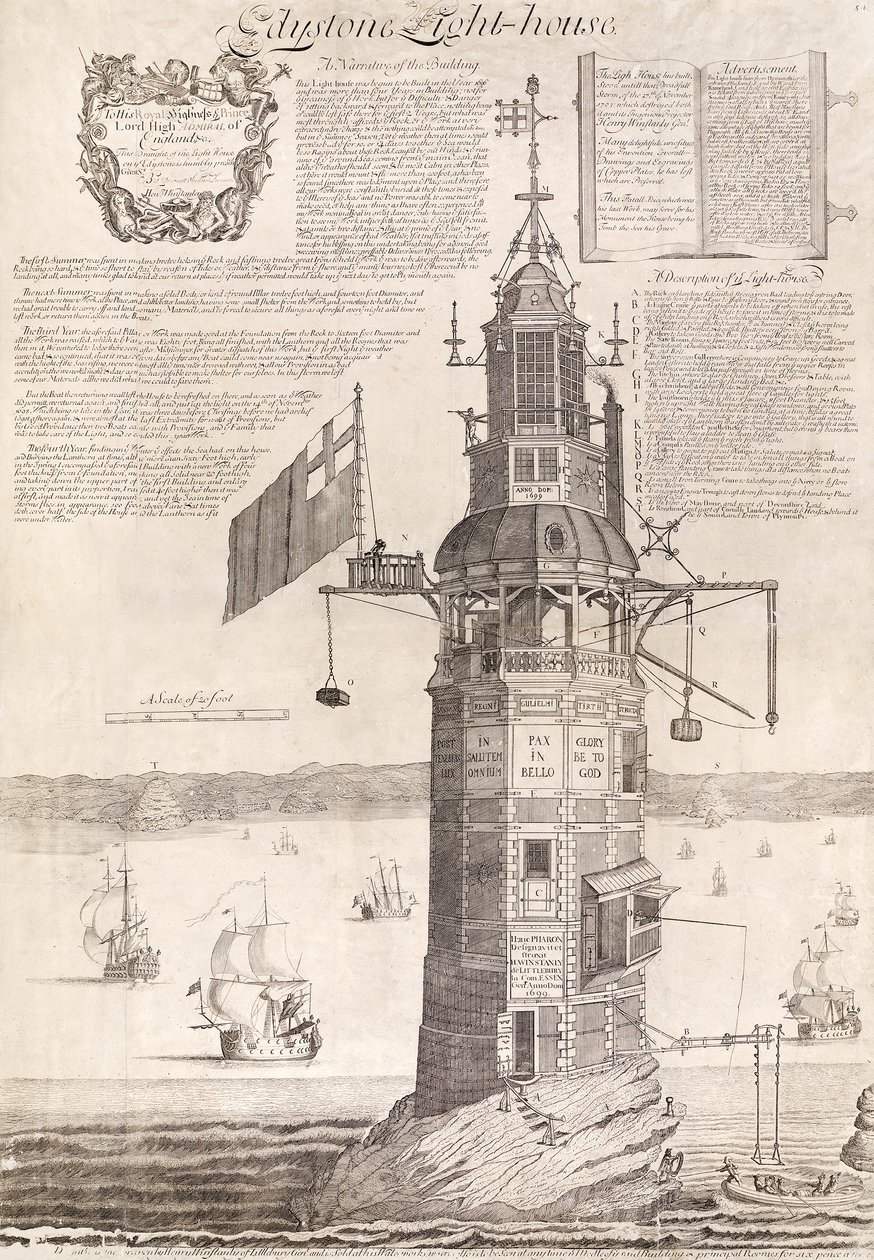 Edystone vuurtoren, pub. ca. 1762 door Henry Winstanley