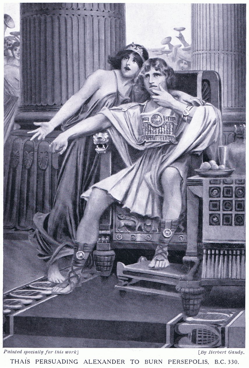 Thais overtuigt Alexander om Persepolis te verbranden 330 v.Chr. door Herbert Gandy