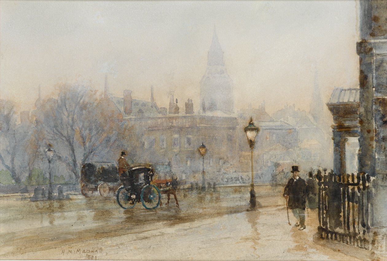 Een straat in Londen, 1889 door Herbert Menzies Marshall