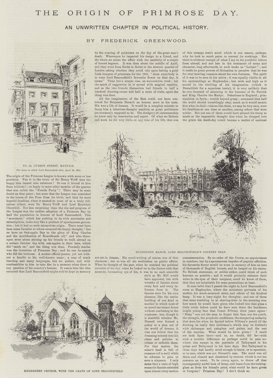 De oorsprong van Primrose Day, een ongeschreven hoofdstuk in de politieke geschiedenis, door Frederick Greenwood door Herbert Railton