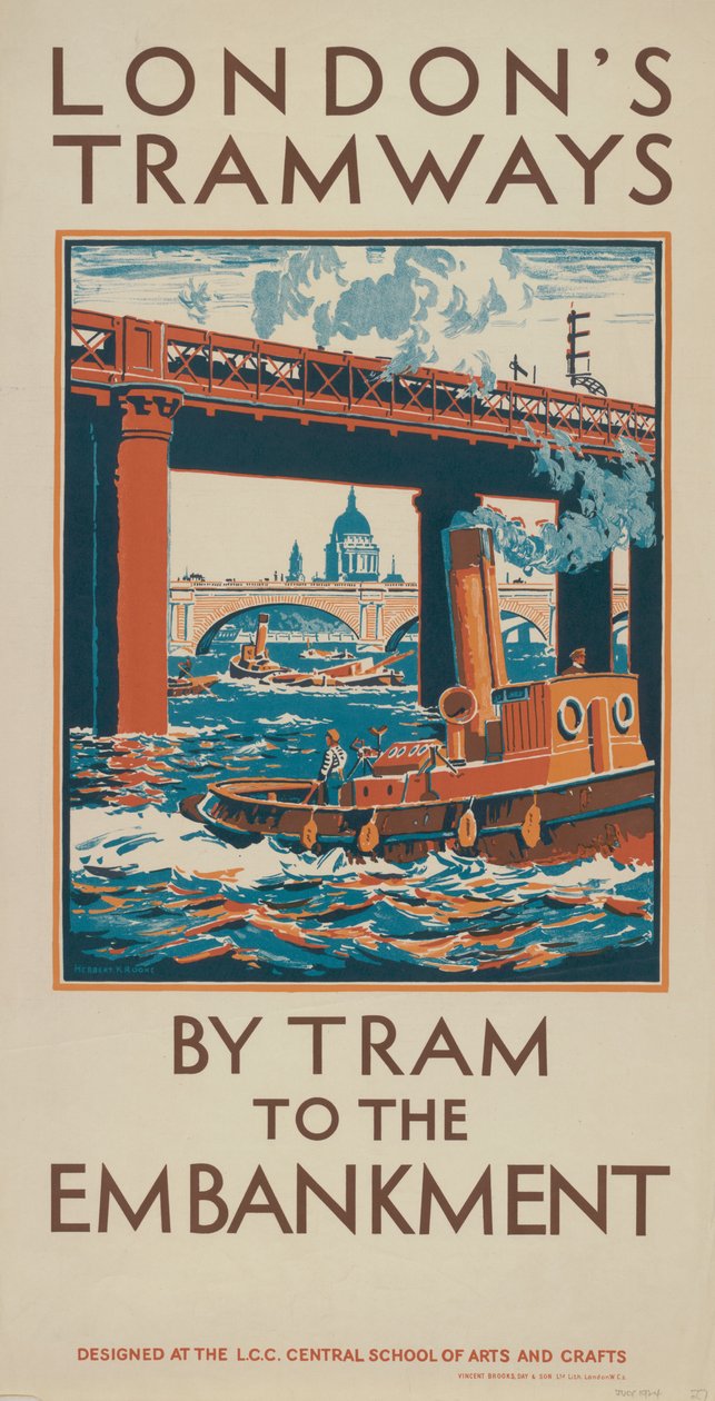 Met de tram naar de Embankment, 1924 door Herbert Kerr Rooke