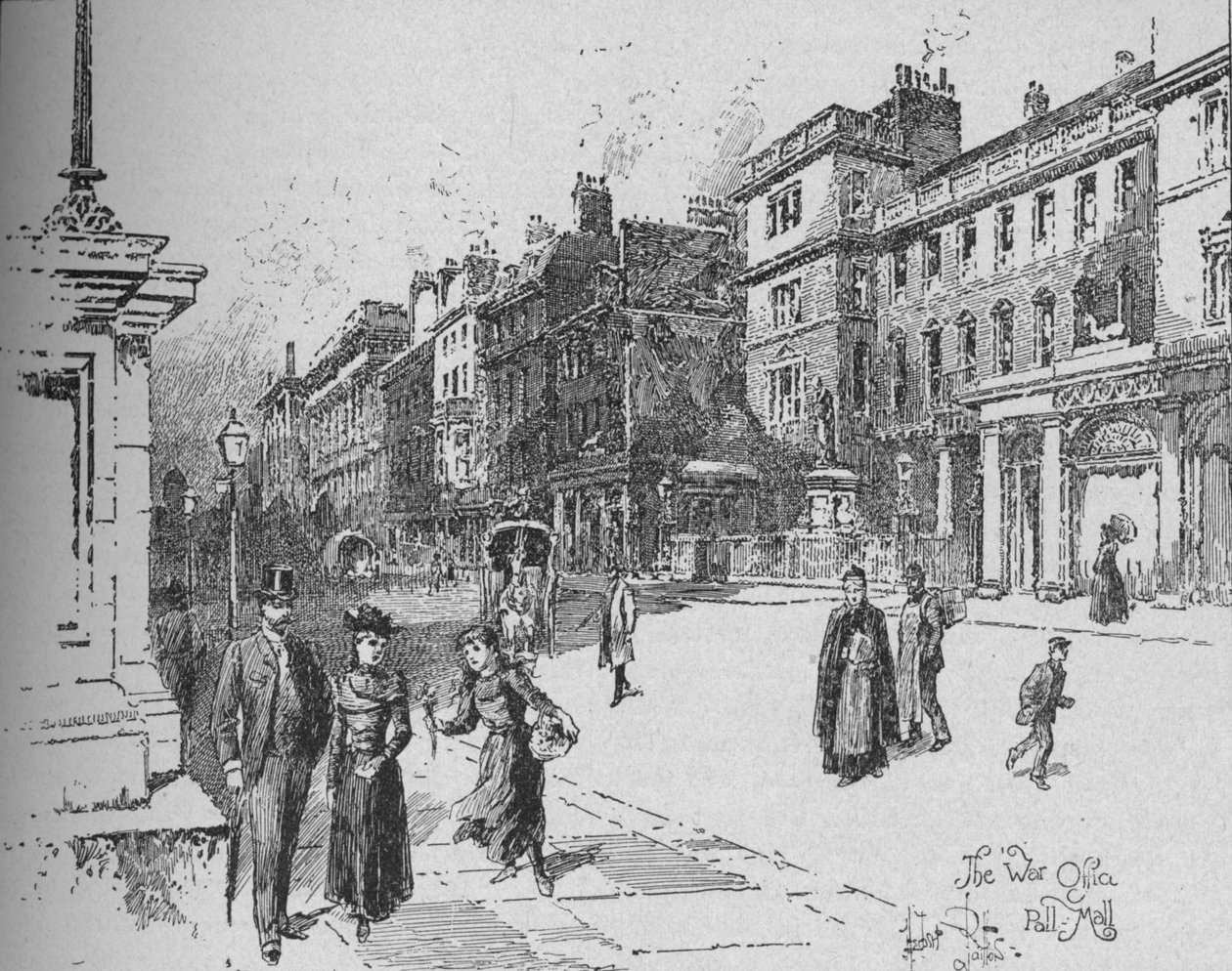 Ministerie van Oorlog, Pall Mall, ca. 1890 door Herbert Railton