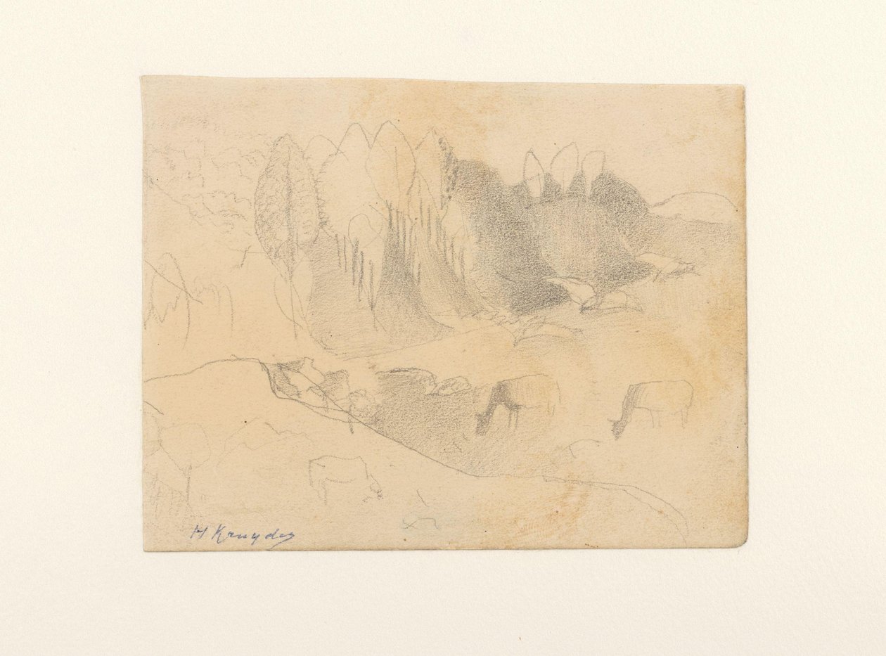 Vallei met grazend vee door Herman Kruyder (signed by artist)