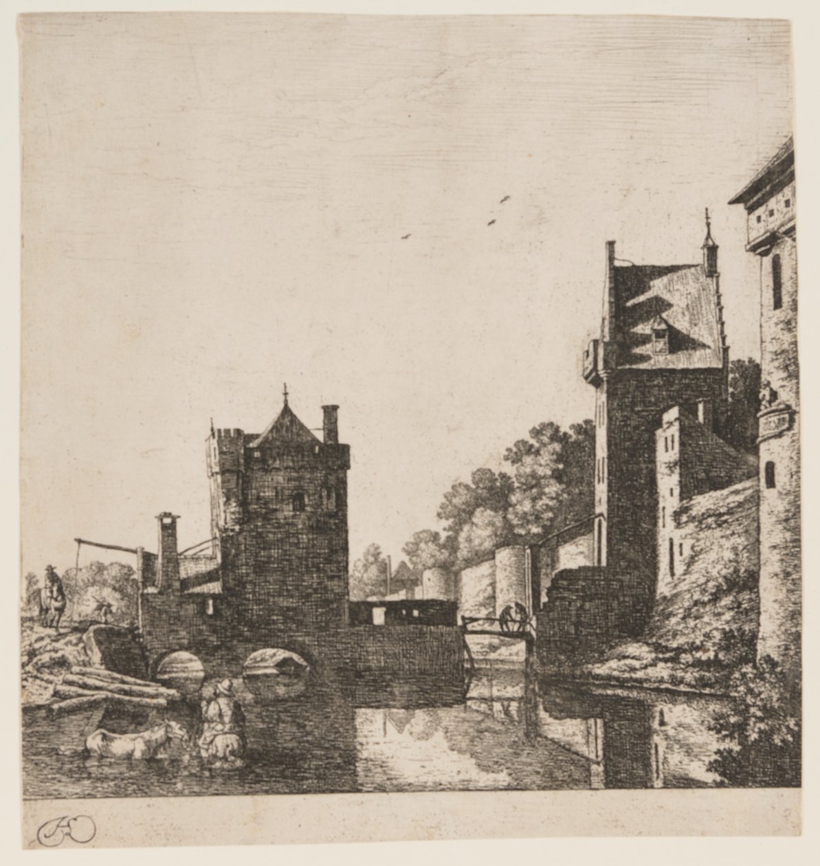 Die Wittevrouwen-Poort in Utrecht door Herman Saftleven