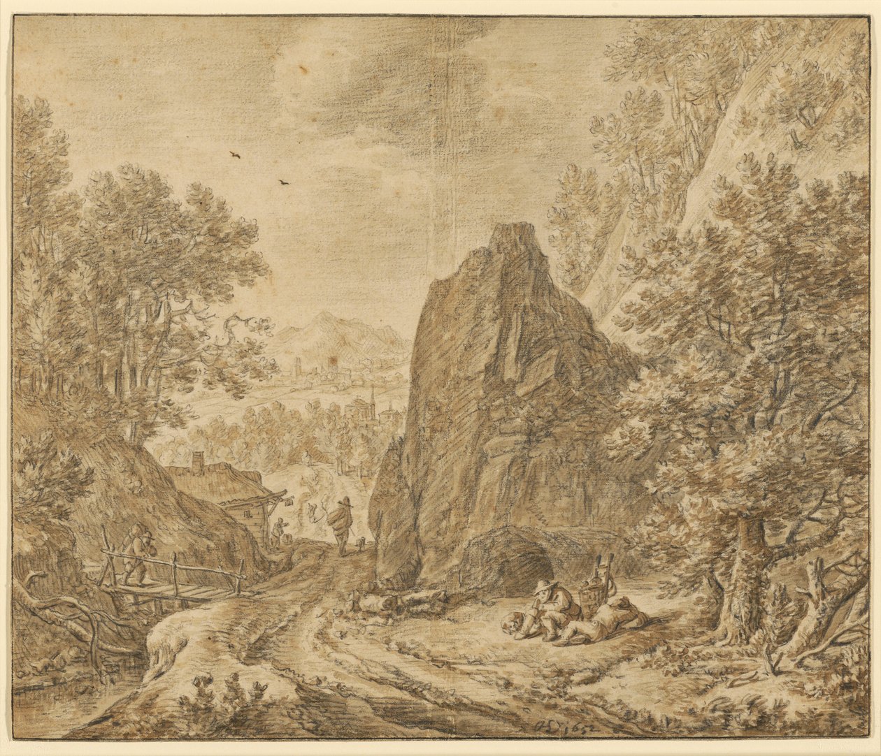 Berglandschap met figuren door Herman Saftleven the Younger