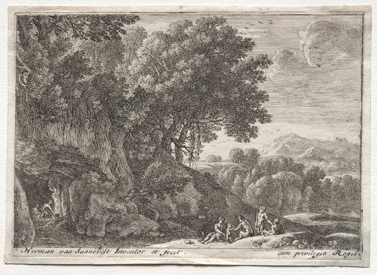 Landschap met Satyrs door Herman van Swanevelt