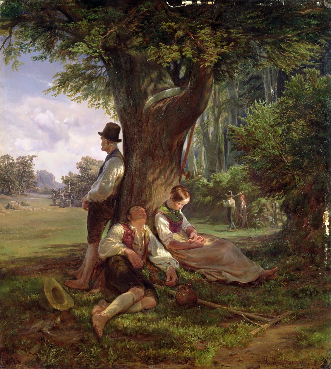 Boeren die een siësta houden, 1841 door Hermann Kauffmann