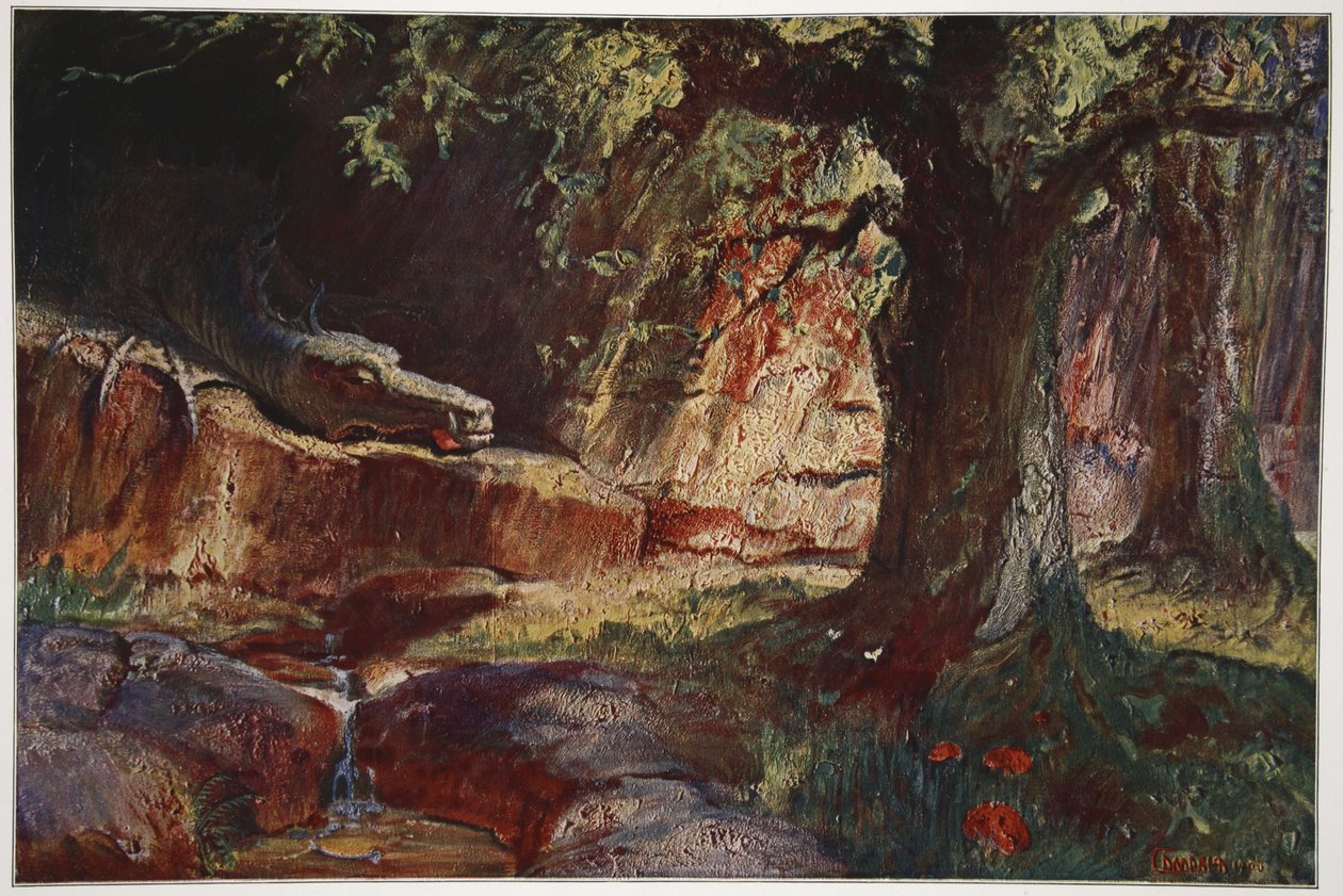 Fafner in zijn grot, 1906 door Hermann Hendrich