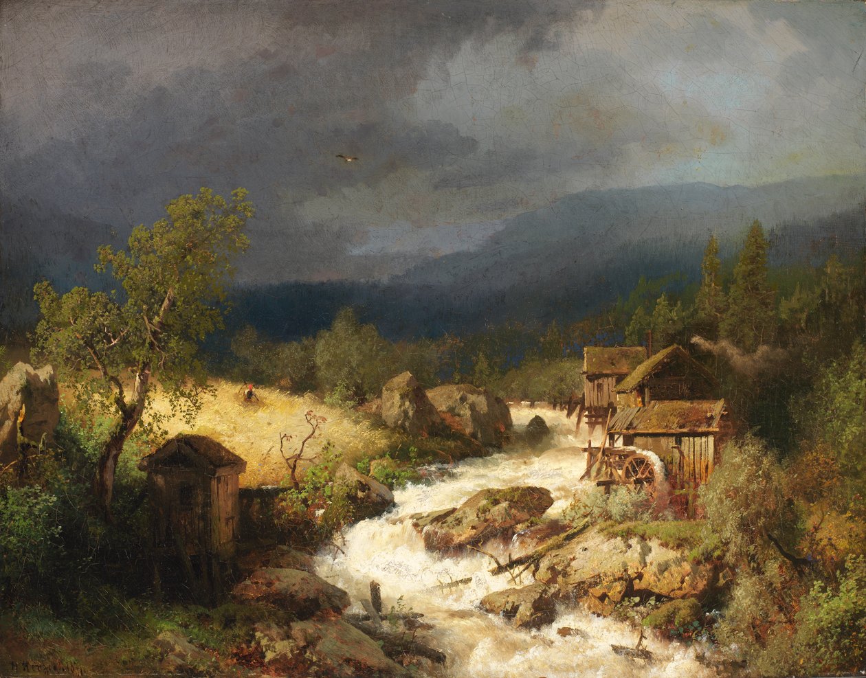 Molen op een Stroom, 1871 door Hermann Herzog
