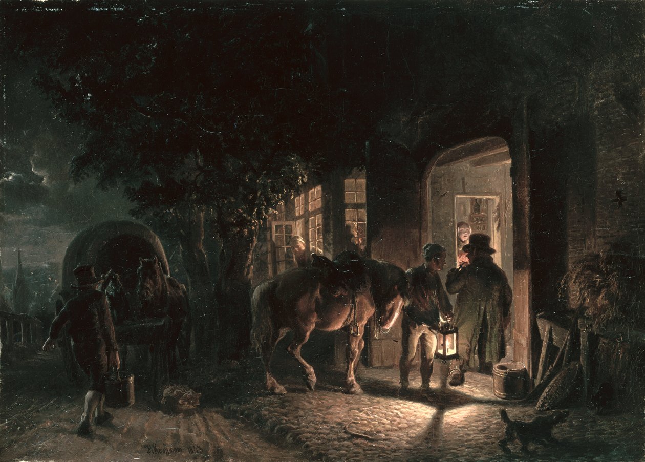 Voor de kroeg, 1843 door Hermann Kauffmann
