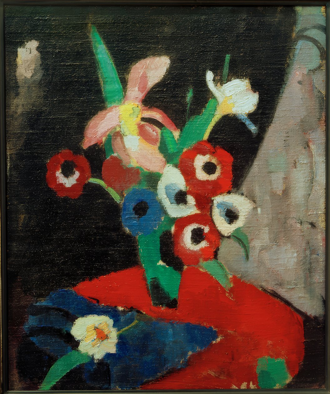 Bloemenstilleven op zwarte achtergrond II door Hermann Stenner