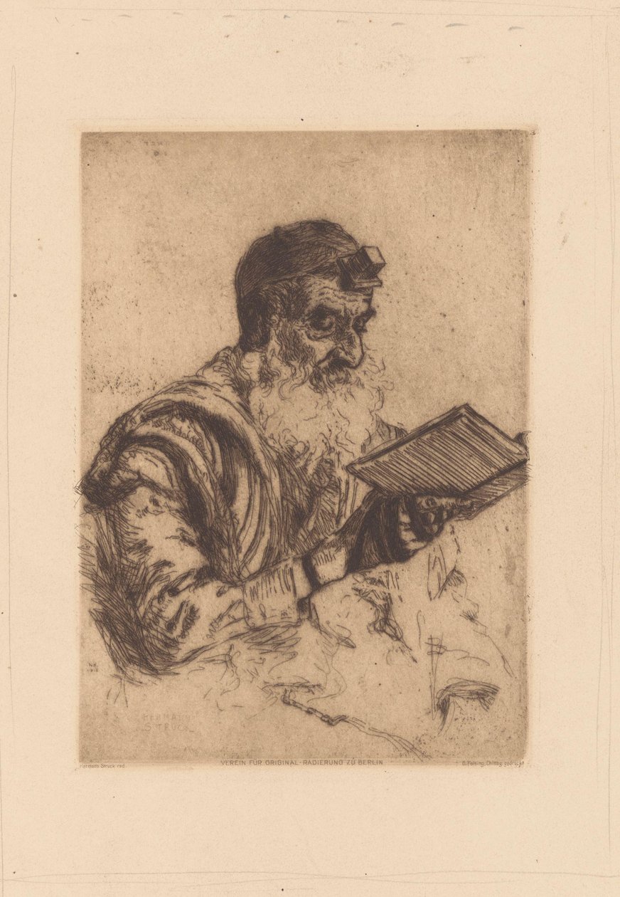 Biddende joodse man door Hermann Struck (signed by artist)