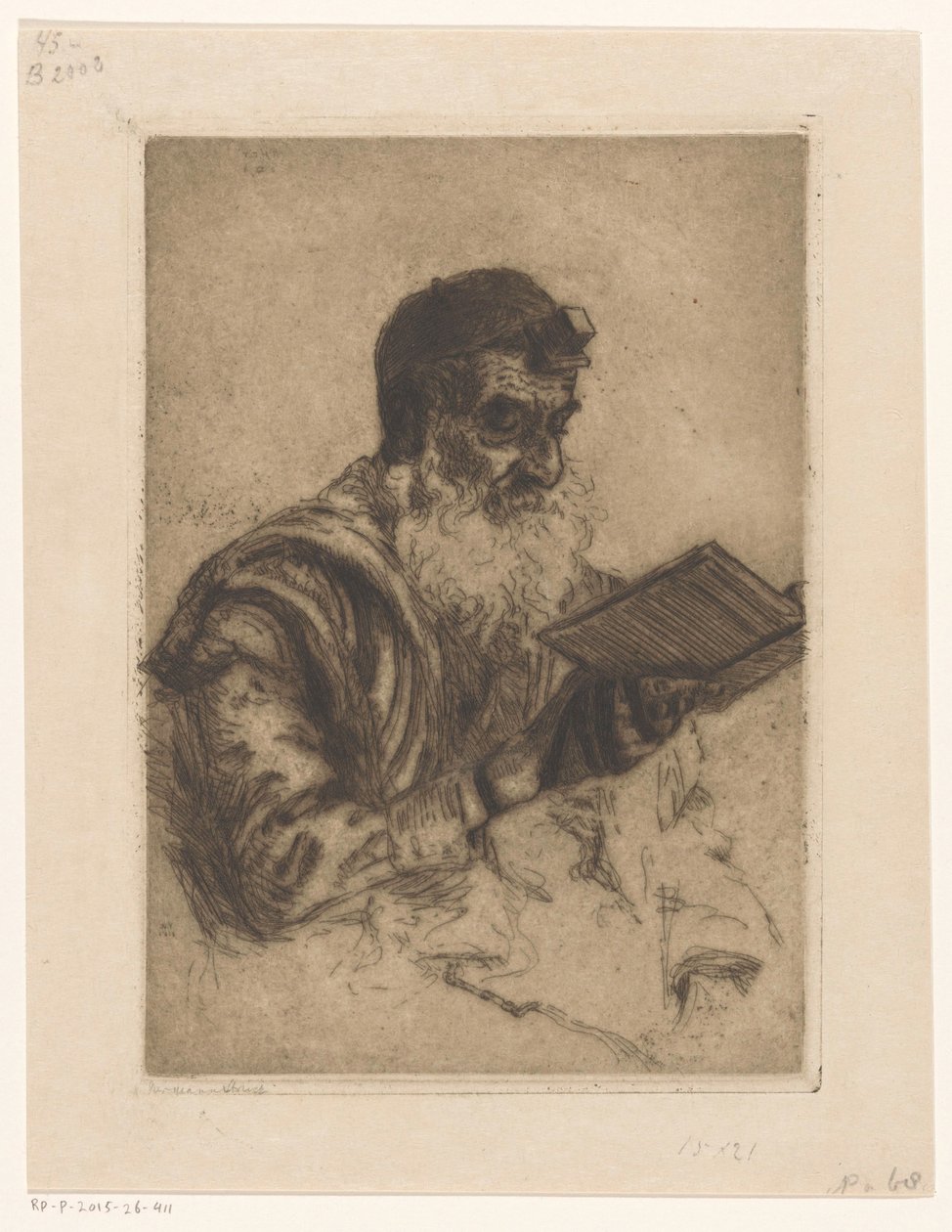 Biddende joodse man door Hermann Struck (signed by artist)