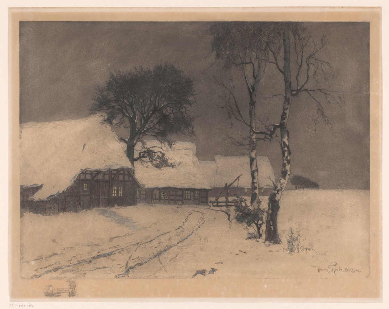 Boerenwoningen in de sneeuw door Hermann Thiele