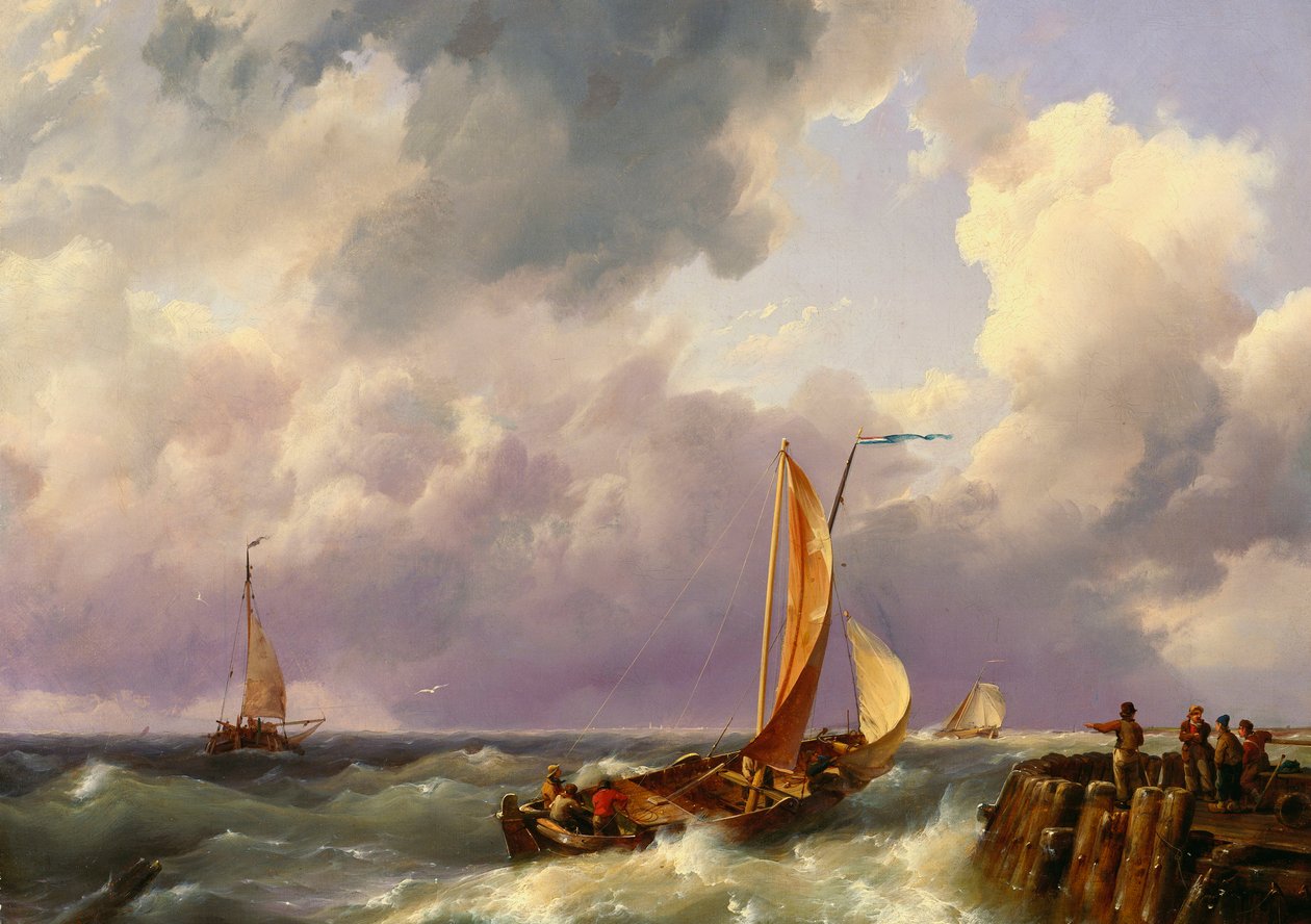 Schepen bij een Steiger, 1852 door Hermanus Koekkoek