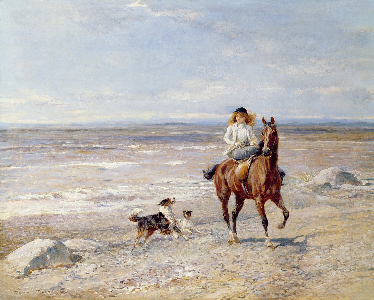 Ponyrit op het Strand door Heywood Hardy