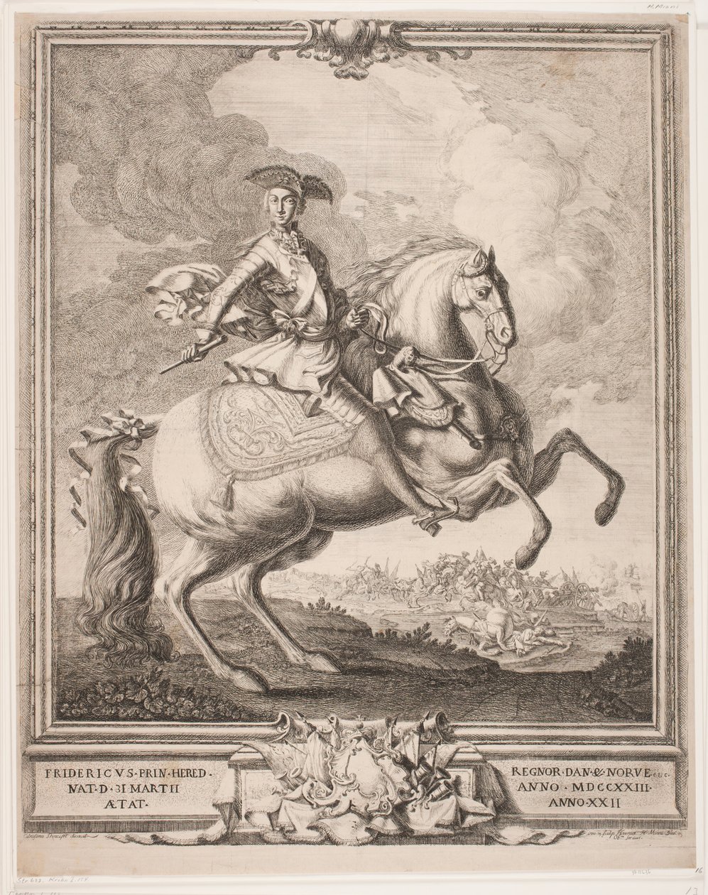 Frederik V als Kroonprins te paard door Hieronimo Miani