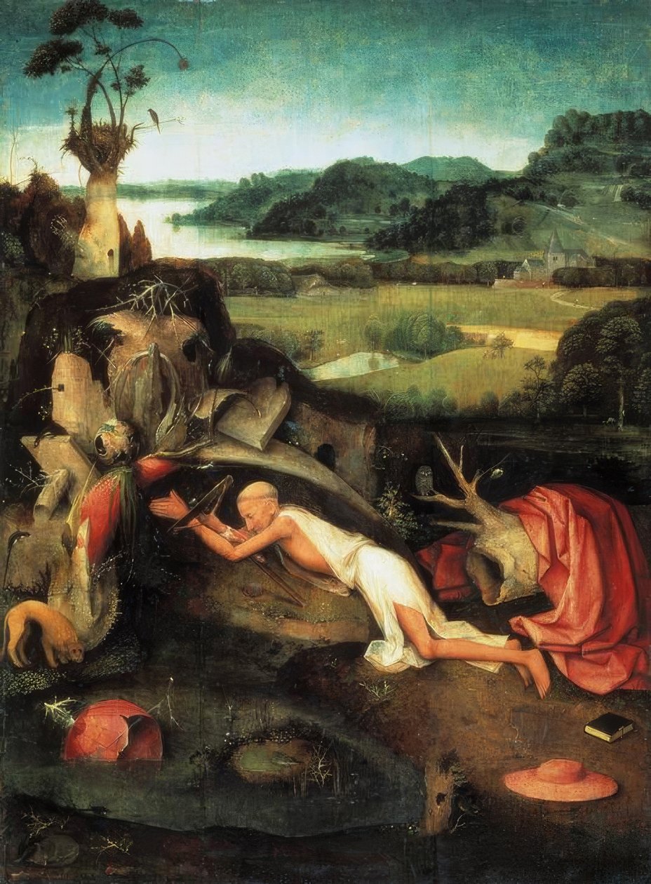 De Heilige Hiëronymus in gebed door Hieronymus Bosch
