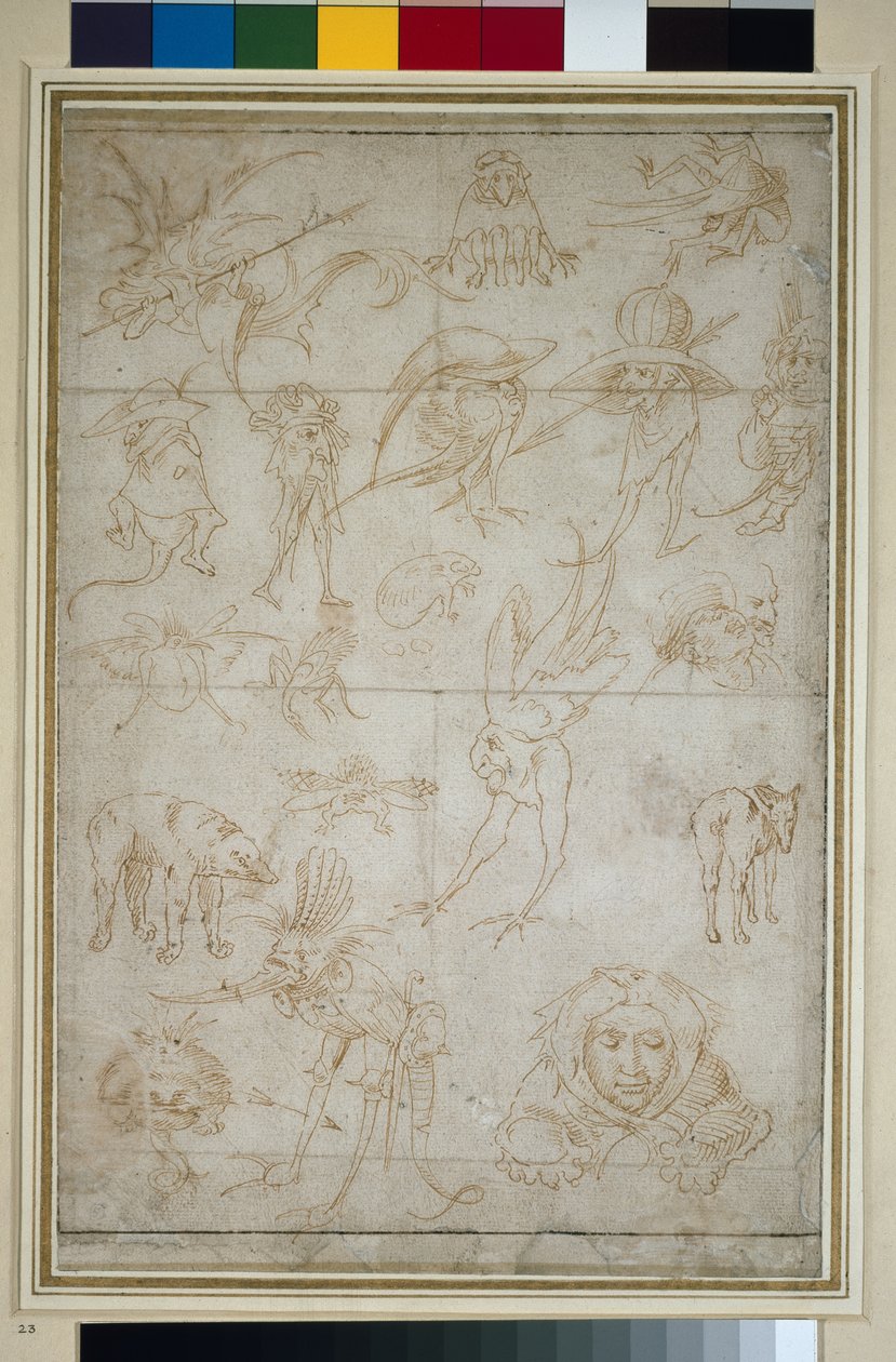 Groteske studies (recto), 15e eeuw door Hieronymus Bosch