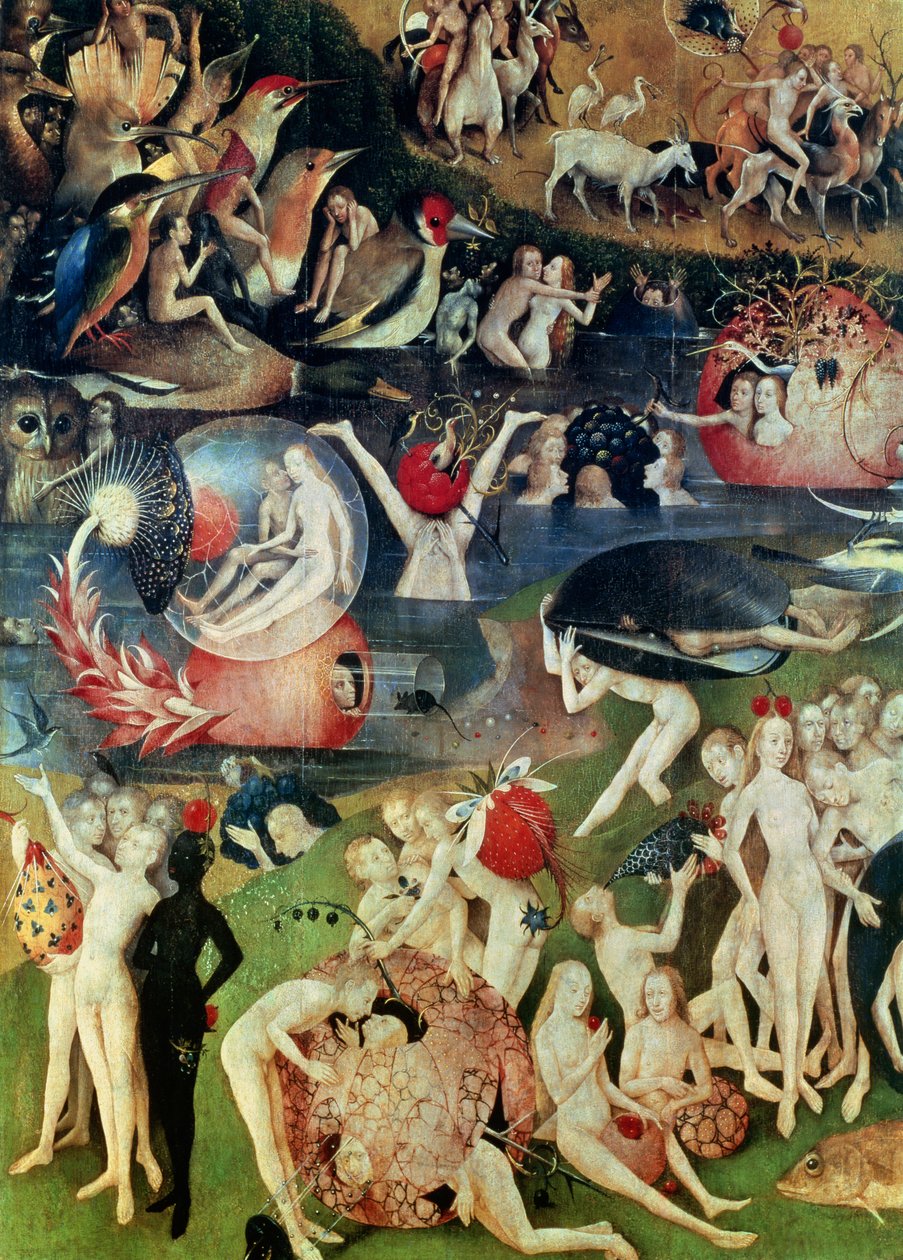 De tuin der lusten: Allegorie van luxe (detail) door Hieronymus Bosch