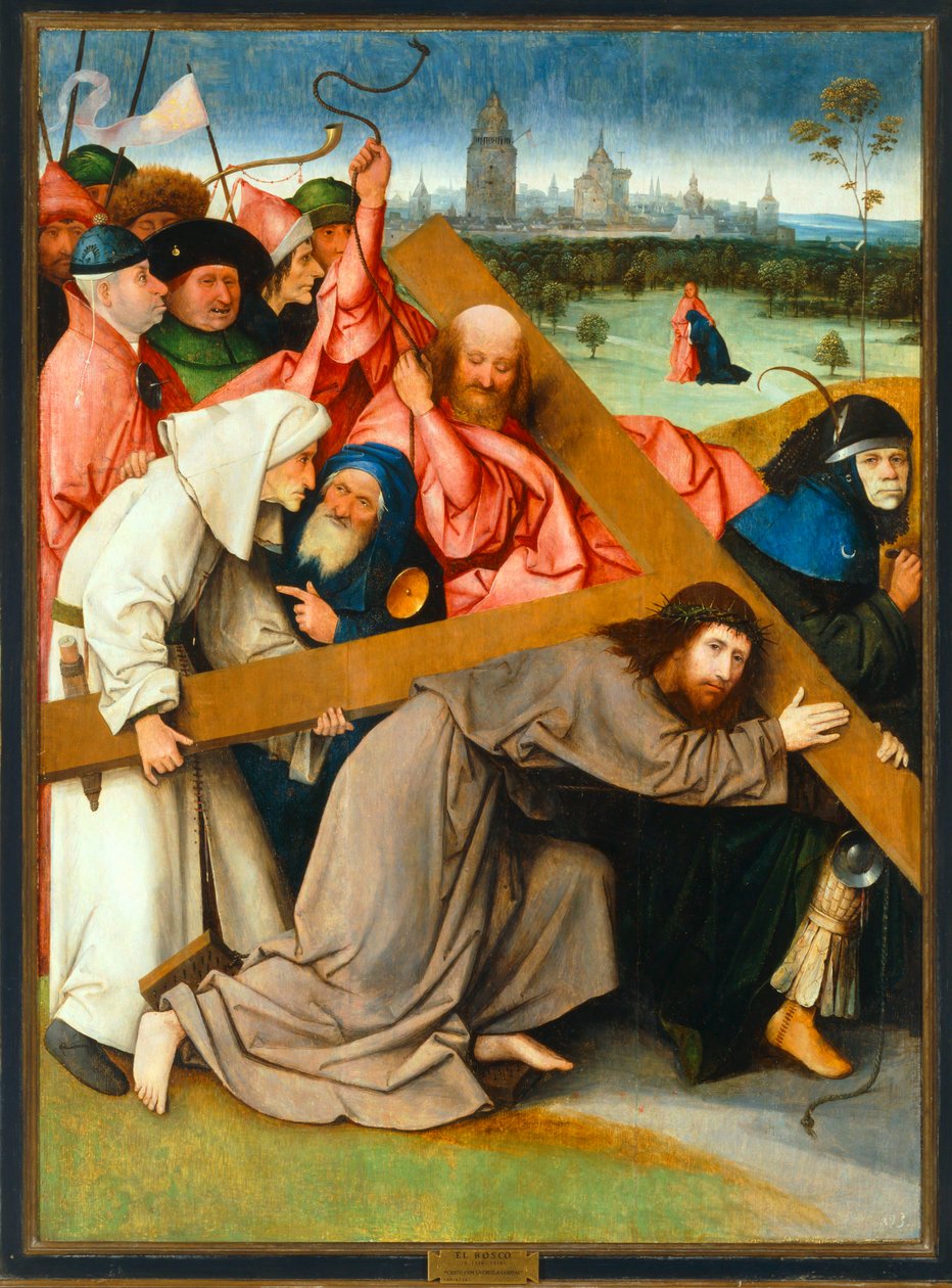 Het kruis dragen ... (olieverf op hout) door Hieronymus Bosch