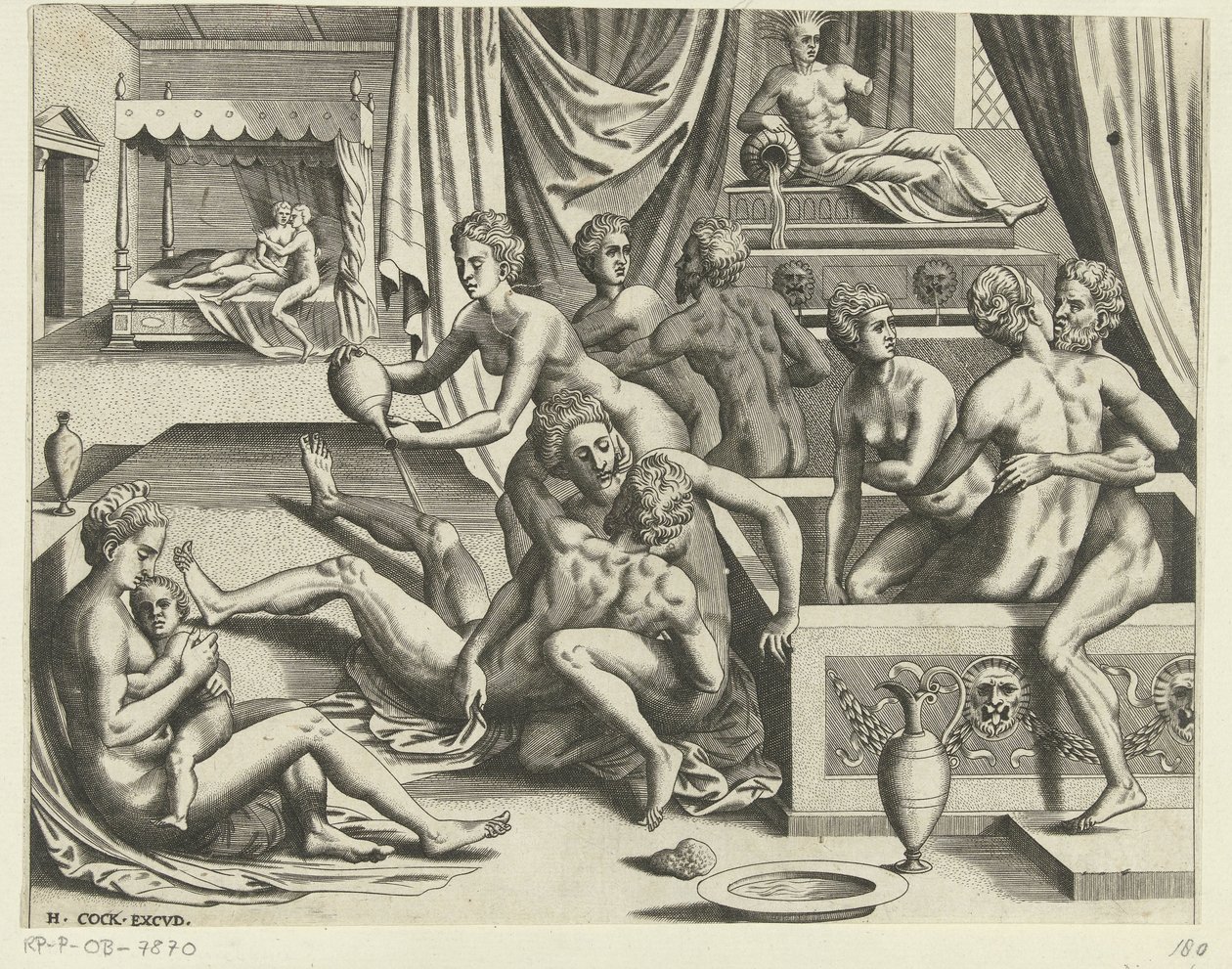 Badende mannen en vrouwen door Hieronymus Cock