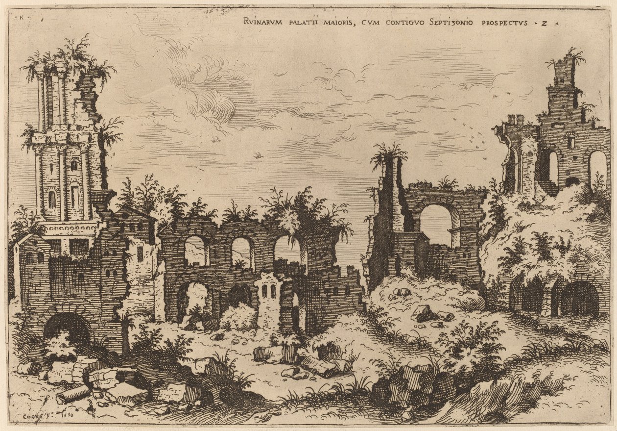 Ruïnes op de Palatijn met het Septizonium door Hieronymus Cock