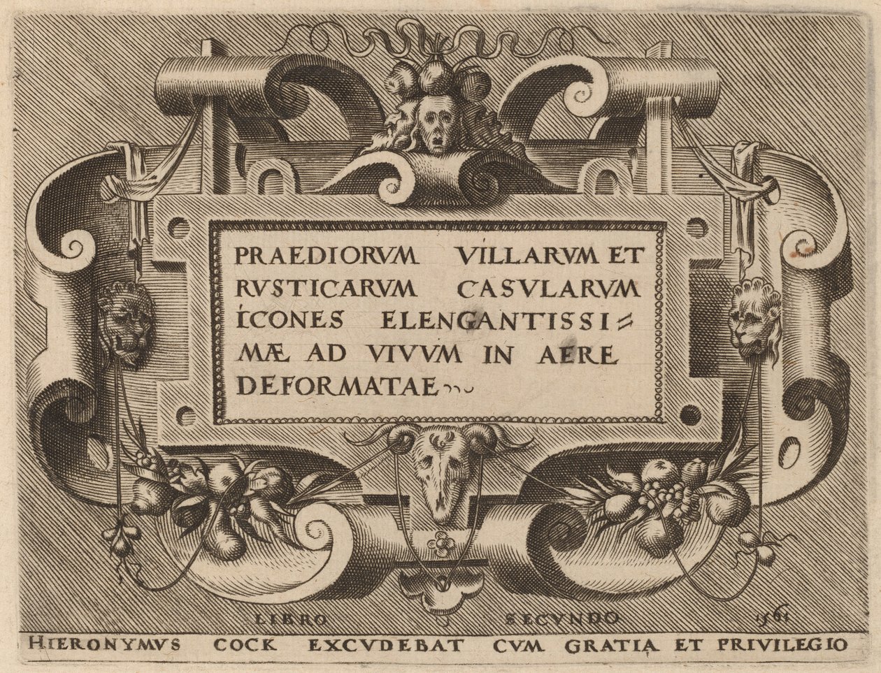 Titelpagina voor "Praediorum Villarum" door Hieronymus Cock