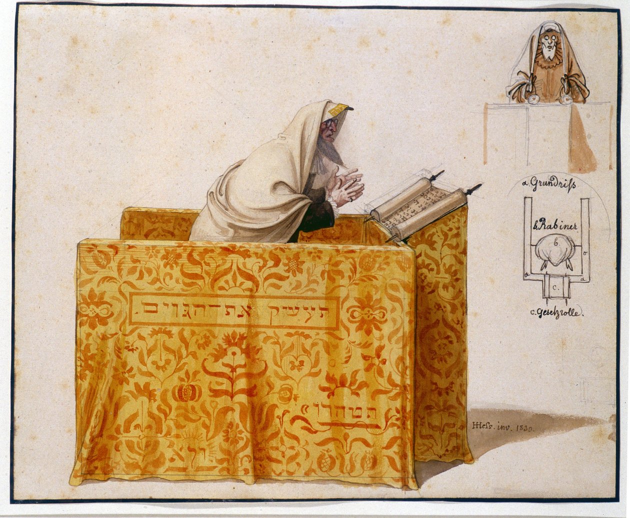Een rabbi in een synagoge, 1830 door Hieronymus Hess