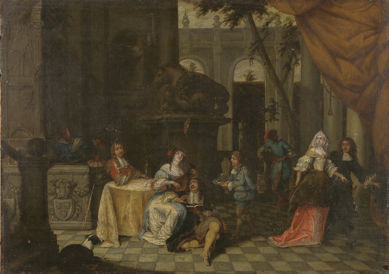 Elegant gezelschap op een terras, 1669 door Hieronymus Janssens