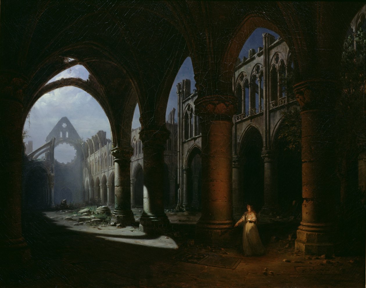 Interieur van een Abdij in Ruïnes, 1848 door Hippolyte Victor Valentin Sebron