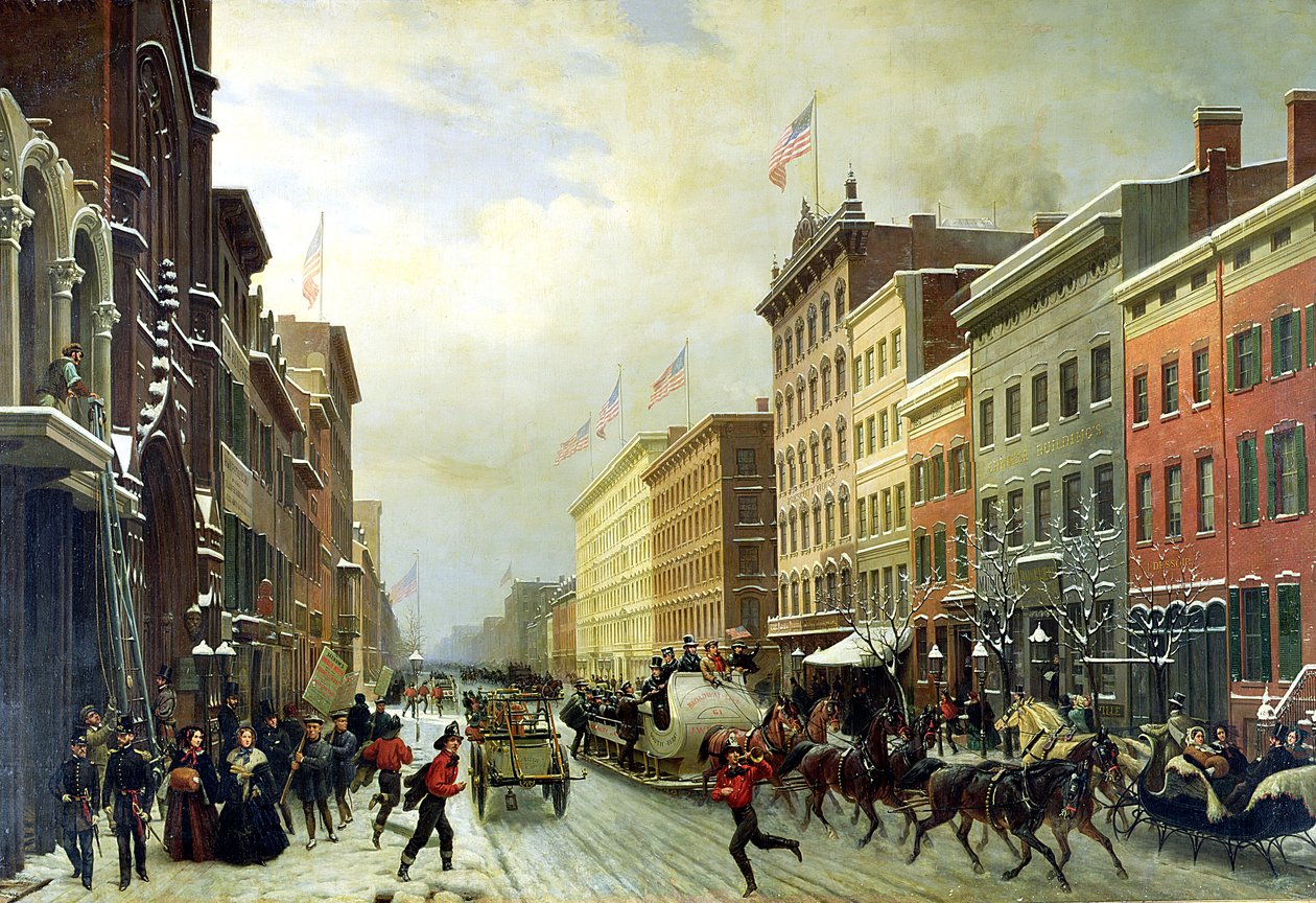 Straatscène in New York door Hippolyte Victor Valentin Sebron