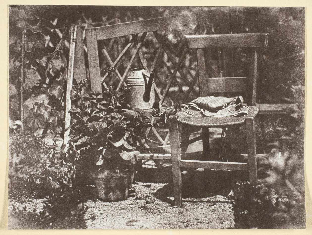 Stoel in een tuin door Hippolyte Bayard