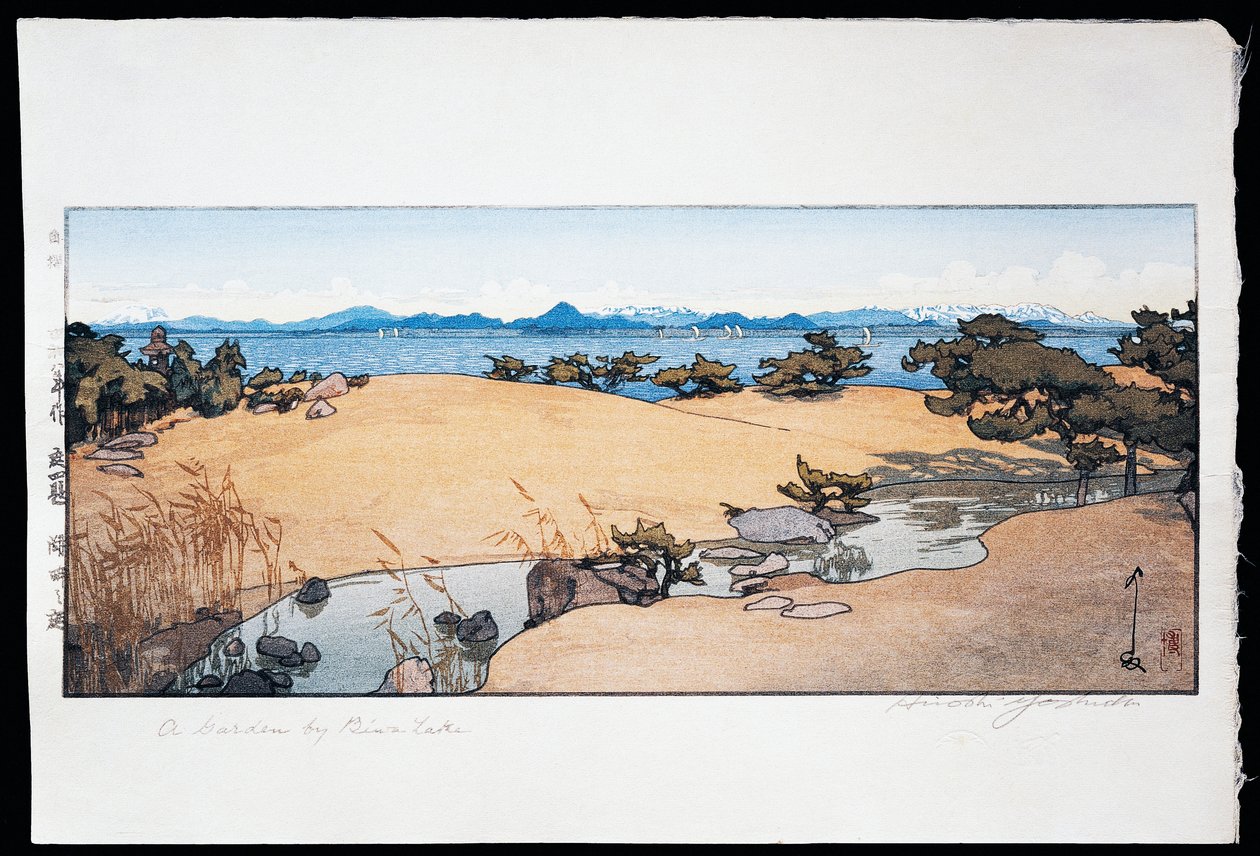 Tuin bij het Biwa-meer door Hiroshi Yoshida