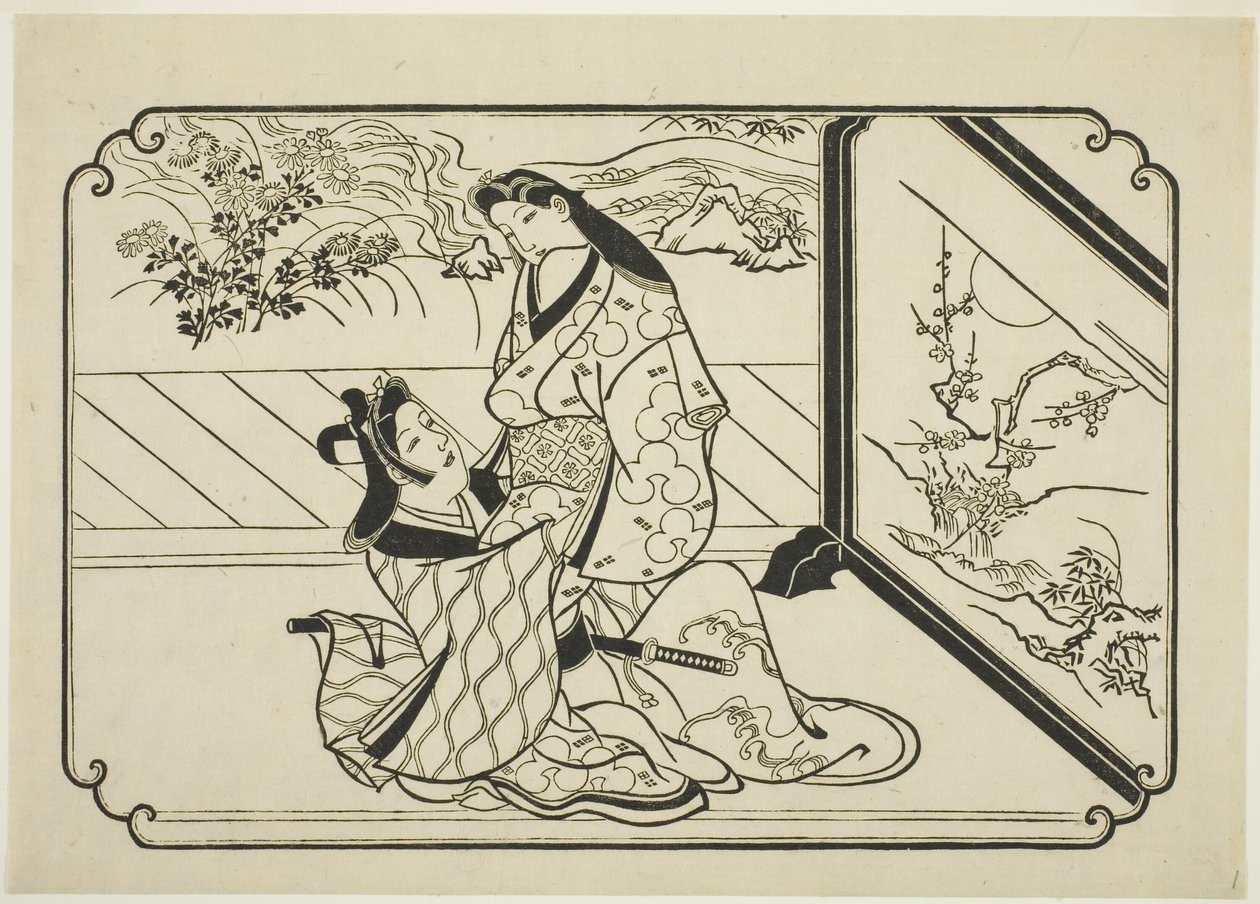 Achter het Scherm door Hishikawa Moronobu