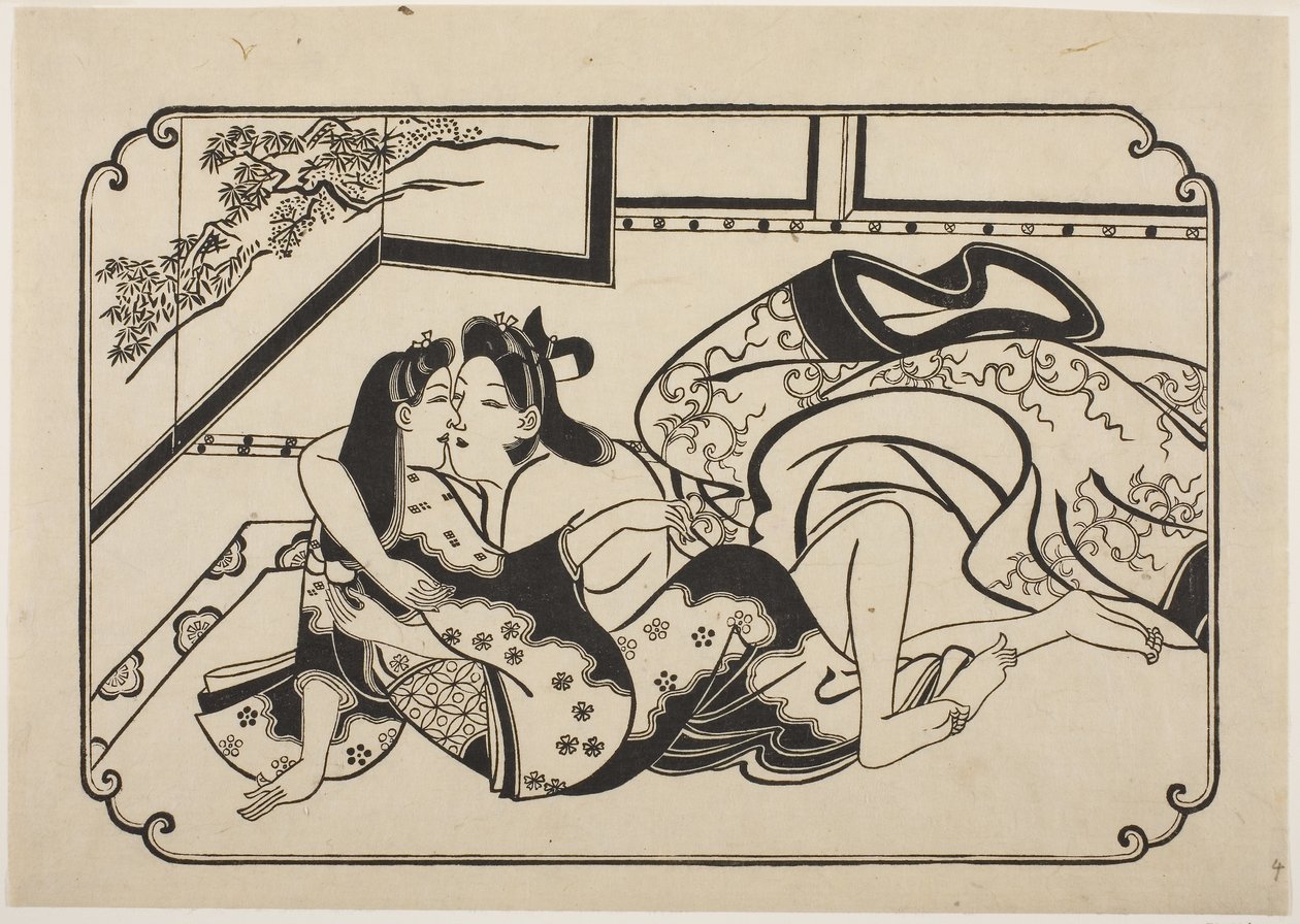 Flirterende Geliefden door Hishikawa Moronobu
