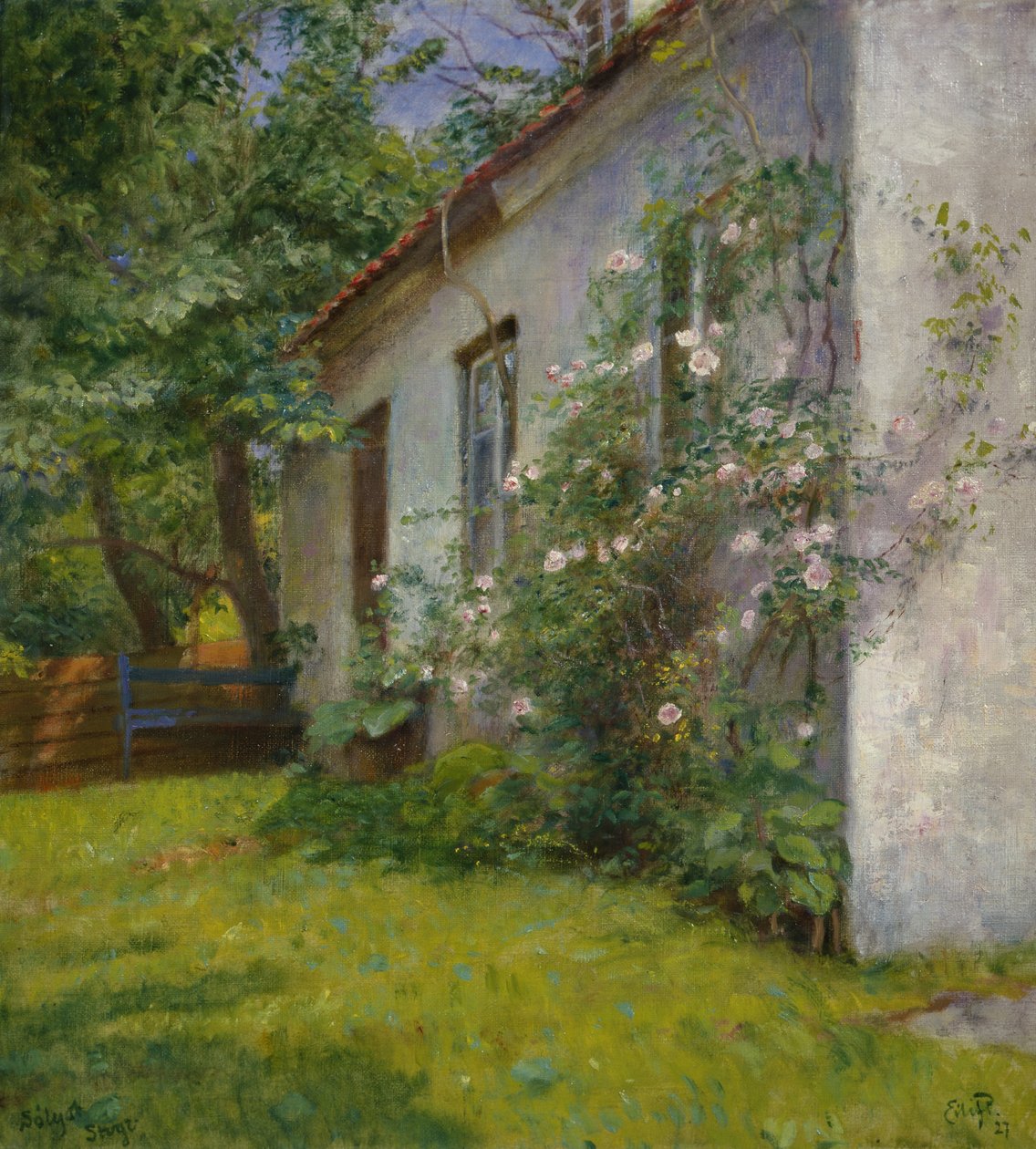 Huis met rozenstruik, Sandø door Hjalmer Eilif Emanuel Peterssen