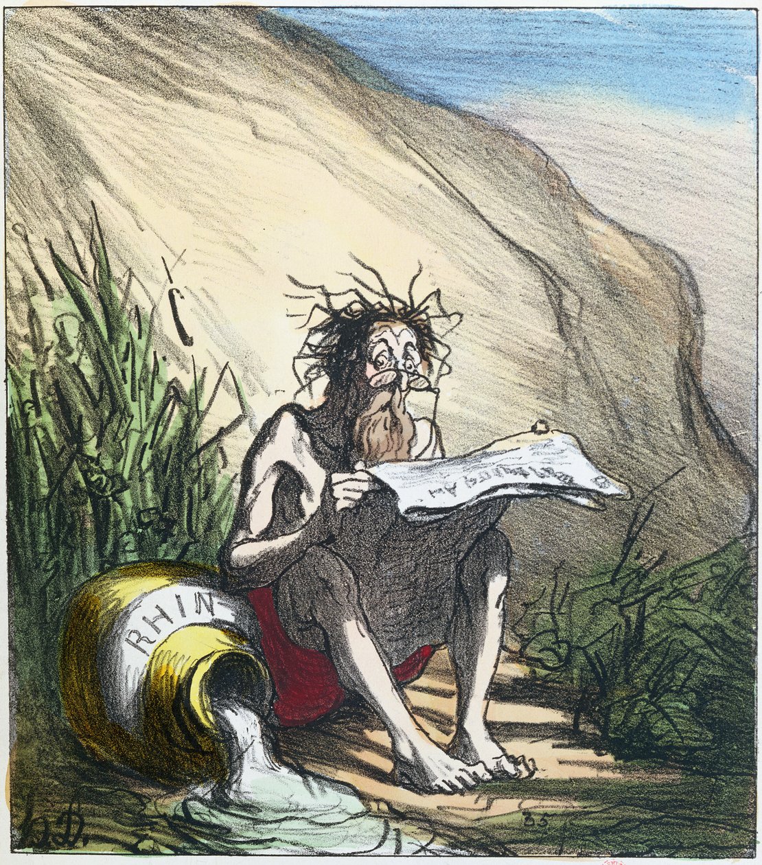 Diogenes (ca. 320 v.Chr.) leest een krant, ca. 1870 door Honoré Daumier
