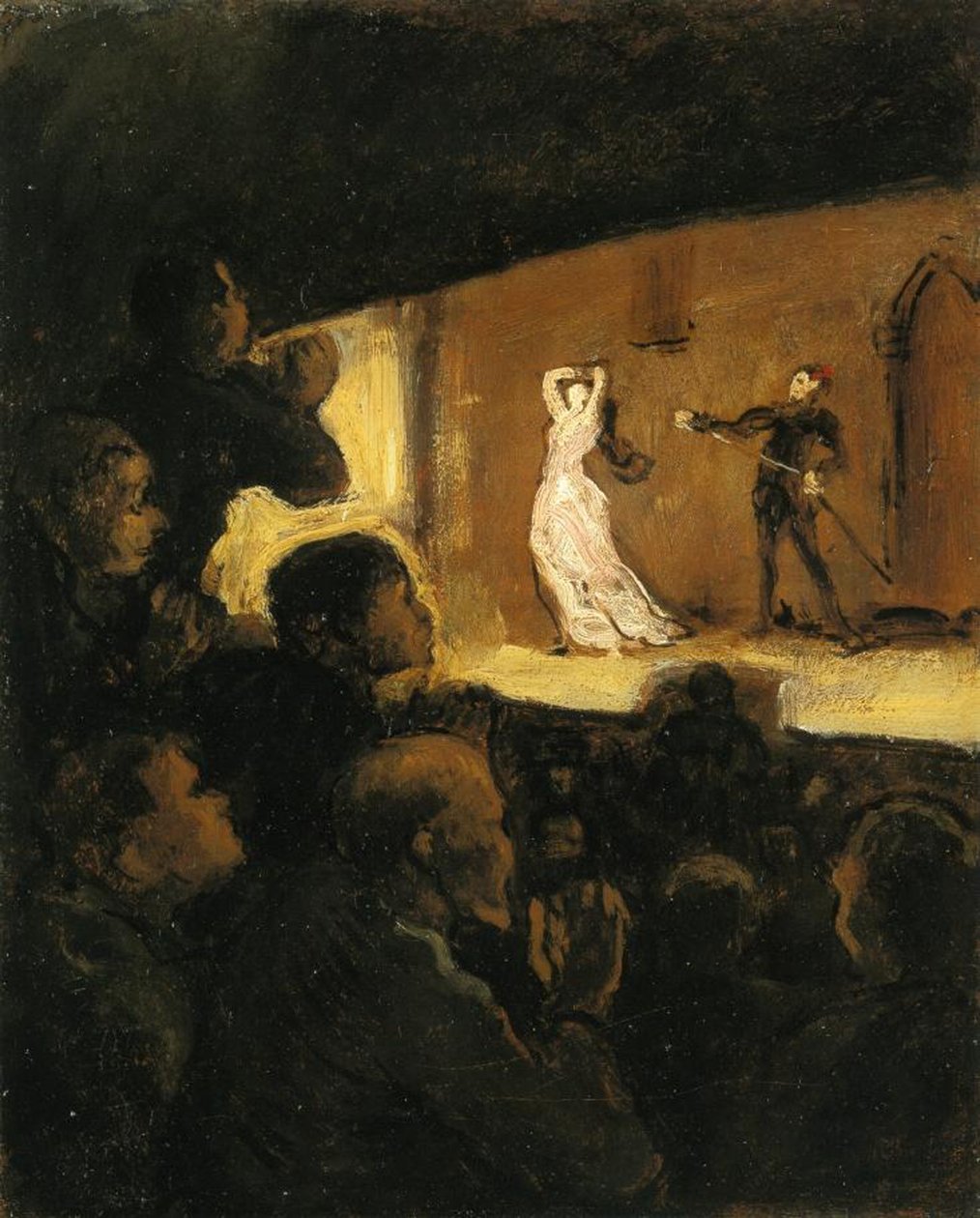 In het theater, 1860-64 door Honoré Daumier