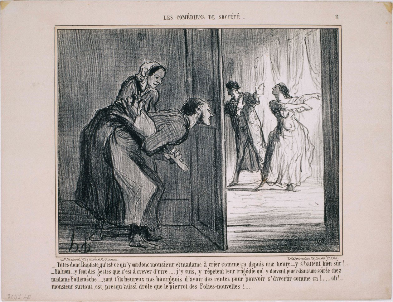 De gezelschapsspelers - Zeg eens Baptiste, wat hebben ze dan... door Honoré Daumier