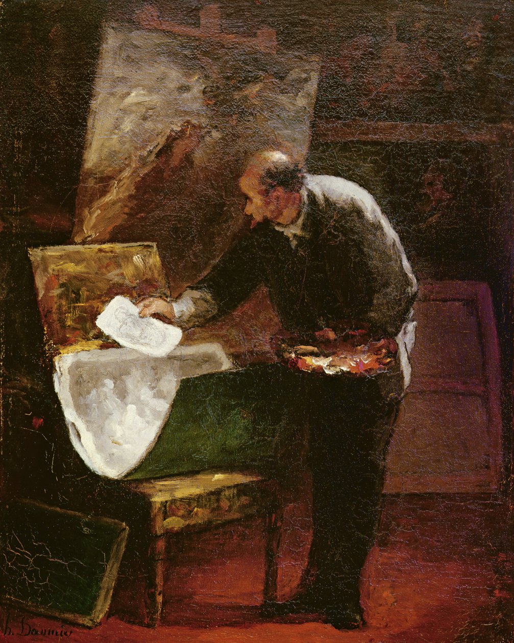 De Kunstenaar in zijn Atelier door Honoré Daumier
