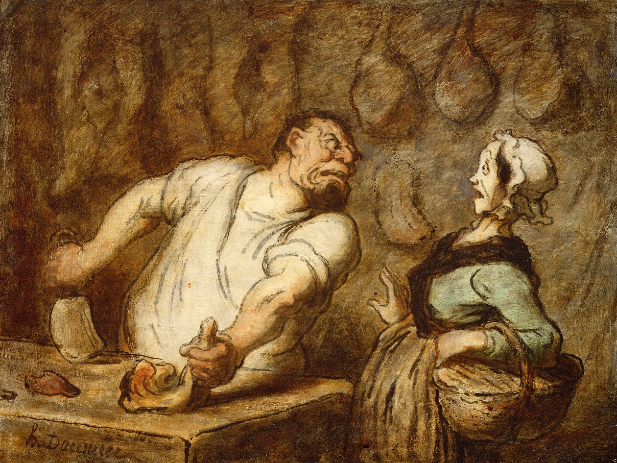 De slager, Montmartre Markt, c.1857-58 door Honoré Daumier