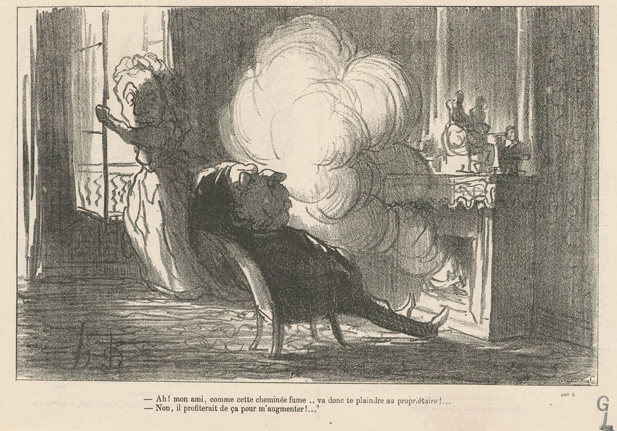 Ah! ... Hoe die schoorsteen rookt ... door Honoré Daumier