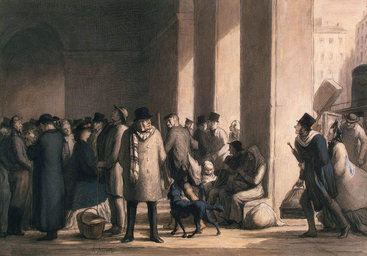 Bij het Gare Saint-Lazare, 1860s door Honoré Daumier